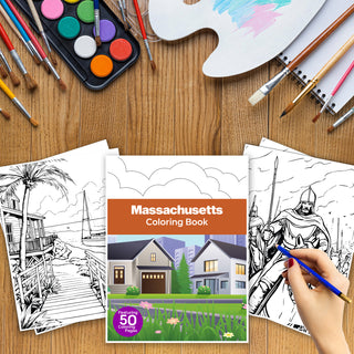 50 Vibrant Massachusetts Printable Coloring Book For Kids & Adults (INSTANT DOWNLOAD)