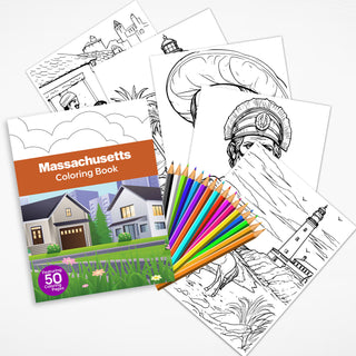 50 Vibrant Massachusetts Printable Coloring Book For Kids & Adults (INSTANT DOWNLOAD)