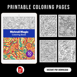 50 Mehndi Magic Printable Coloring Pages For Kids & Adults (INSTANT DOWNLOAD)