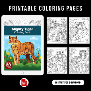 50 Majestic Tiger Printable Coloring Pages For Kids & Adults (INSTANT DOWNLOAD)