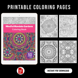 50 Mindful Mandala Garden Printable Coloring Pages For Kids & Adults (INSTANT DOWNLOAD)