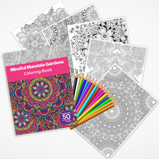 50 Mindful Mandala Garden Printable Coloring Pages For Kids & Adults (INSTANT DOWNLOAD)