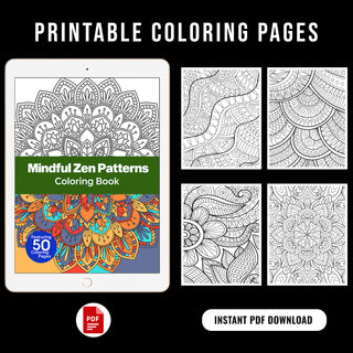 Mindful Zen Pattern Coloring Book For Kids & Adults (INSTANT DOWNLOAD)