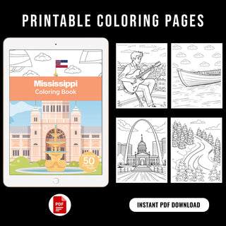 50 Amazing Mississippi Printable Coloring Pages For Adults & Kids (INSTANT DOWNLOAD)