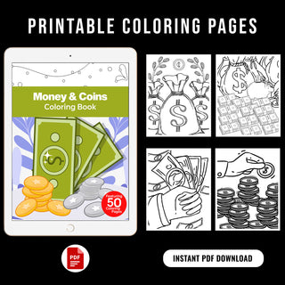 50 Detailed Coin Printable Coloring Pages For Kids & Adults (INSTANT DOWNLOAD)