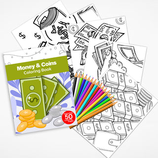 50 Detailed Coin Printable Coloring Pages For Kids & Adults (INSTANT DOWNLOAD)