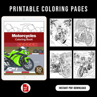 50 Exciting Motorcycle Printable Coloring Pages For Kids & Adults (INSTANT DOWNLOAD)