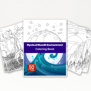 50 Mystical Moonlight Enchantment Printable Coloring Pages For Kids & Adults (INSTANT DOWNLOAD)