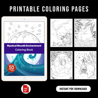 50 Mystical Moonlight Enchantment Printable Coloring Pages For Kids & Adults (INSTANT DOWNLOAD)