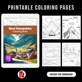 50 Beautiful New Hampshire Printable Coloring Pages For Kids & Adults (INSTANT DOWNLOAD)