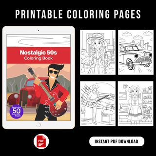 50 Nostalgic 50s Printable Coloring Pages For Kids & Adults (INSTANT DOWNLOAD)