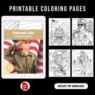 50 Patriotic 40s Printable Coloring Pages For Kids & Adults (INSTANT DOWNLOAD)