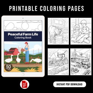 Peaceful Farm Life Printable Coloring Pages For Kids & Adults (INSTANT DOWNLOAD)