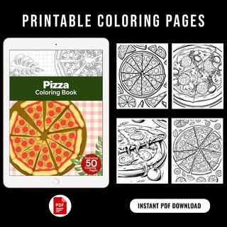 50 Fun Pizza Printable Coloring Pages For Kids & Adults (INSTANT DOWNLOAD)