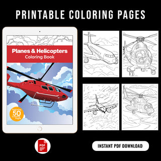 50 High-Flying Helicopter Printable Coloring Pages For Kids & Adults (INSTANT DOWNLOAD)