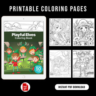 50 Playful Elves Printable Coloring Pages For Kids & Adults (INSTANT DOWNLOAD)