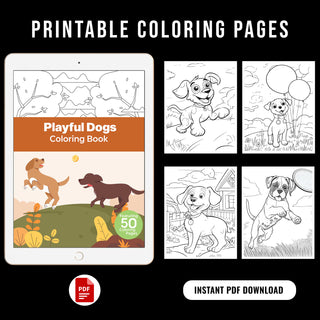 50 Playful Dogs Printable Coloring Pages For Kids And Adults (INSTANT DOWNLOAD)