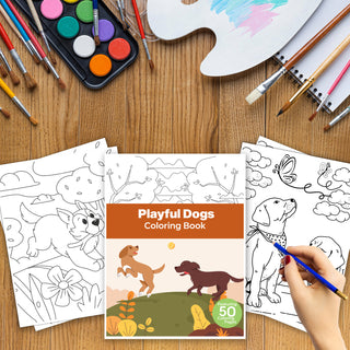 50 Playful Dogs Printable Coloring Pages For Kids And Adults (INSTANT DOWNLOAD)