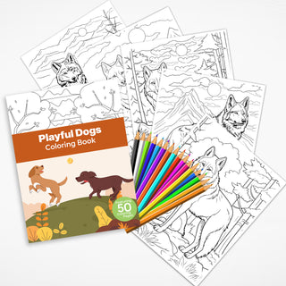 50 Playful Dogs Printable Coloring Pages For Kids And Adults (INSTANT DOWNLOAD)