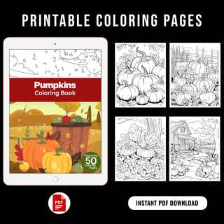 50 Festive Pumpkin Printable Coloring Pages For Kids & Adults (INSTANT DOWNLOAD)