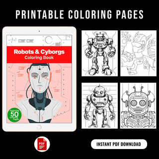 50 Futuristic Robot Printable Coloring Pages For Kids & Adults (INSTANT DOWNLOAD)