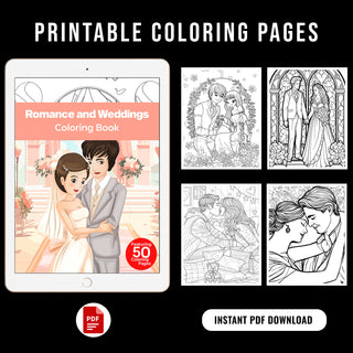 50 Romance & Wedding Printable Coloring Pages For Adults (INSTANT DOWNLOAD)