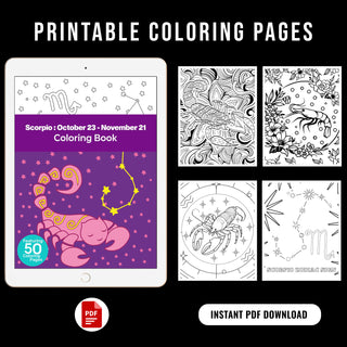 50 Amazing Scorpio Printable Coloring Pages For Kids & Adults (INSTANT DOWNLOAD)