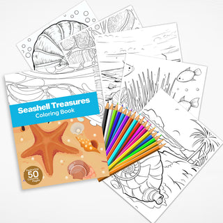 50 Seashell Treasures Printable Coloring Pages For Kids & Adults (INSTANT DOWNLOAD)