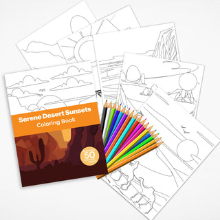 50 Serene Desert Sunset Printable Coloring Pages For Kids & Adults (iNSTANT DOWNLOAD)