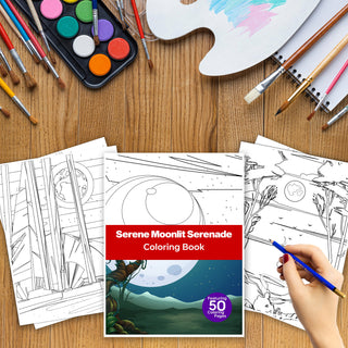 50 Serene Moonlit Serenade Printable Coloring Pages For Kids & Adults (INSTANT DOWNLOAD)