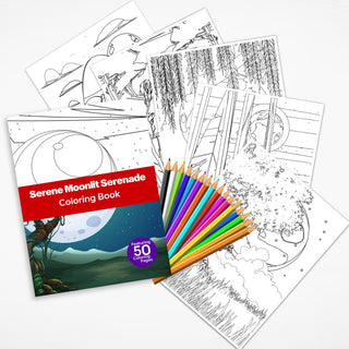 50 Serene Moonlit Serenade Printable Coloring Pages For Kids & Adults (INSTANT DOWNLOAD)