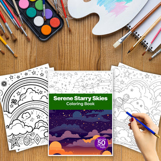 50 Serene Starry Sky Printable Coloring Pages For Kids & Adults (INSTANT DOWNLOAD)