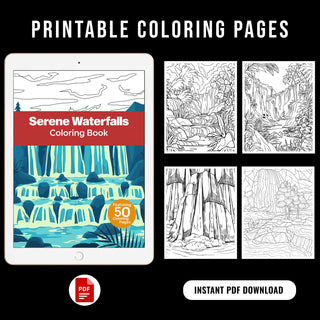 50 Serene Waterfall Printable Coloring Pages For Kids & Adults (INSTANT DOWNLOAD)