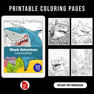 50 Shark Adventure Printable Coloring Pages For Kids & Adults (INSTANT DOWNLOAD)