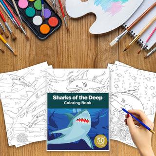 50 Sharks Of The Deep Printable Coloring Pages For Kids & Adults (INSTANT DOWNLOAD)