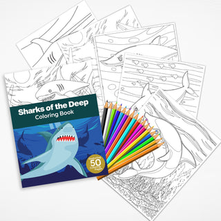 50 Sharks Of The Deep Printable Coloring Pages For Kids & Adults (INSTANT DOWNLOAD)