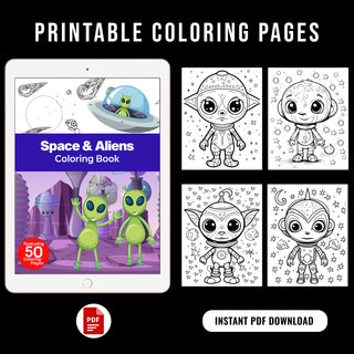 50 Cosmic Alien Printable Coloring Pages For Kids & Adults (INSTANT DOWNLOAD)