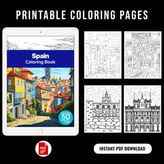 50 Fascinating Spain Printable Coloring Pages For Kids & Adults (INSTANT DOWNLOAD)