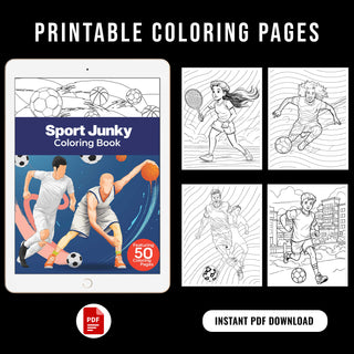 50 Sport Junky Printable Coloring Pages For Kids & Adults (INSTANT DOWNLOAD)