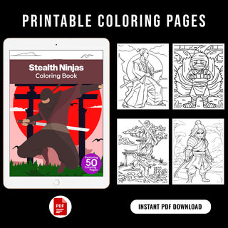 50 Thrilling Ninjas Printable Coloring Pages For Kids & Adults (INSTANT DOWNLOAD)