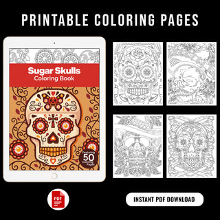 50 Sugar Skulls Printable Coloring Pages For Kids & Adults (INSTANT DOWNLOAD)