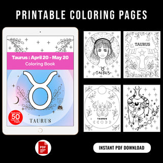 50 Powerful Taurus Printable Coloring Pages For Kids & Adults (INSTANT DOWNLOAD)