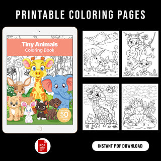 50 Adorable Tiny Animals Printable Coloring Pages For Kids & Adults (INSTANT DOWNLOAD)