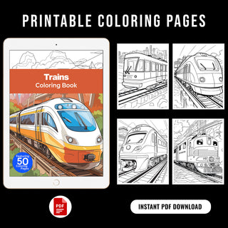 50 Exciting Train Printable Coloring Pages For Kids & Adults (INSTANT DOWNLOAD)