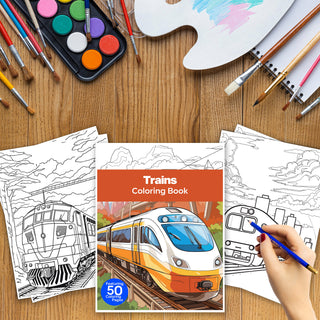 50 Exciting Train Printable Coloring Pages For Kids & Adults (INSTANT DOWNLOAD)