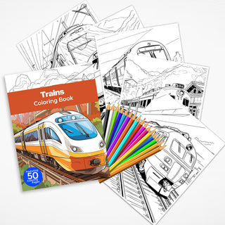 50 Exciting Train Printable Coloring Pages For Kids & Adults (INSTANT DOWNLOAD)