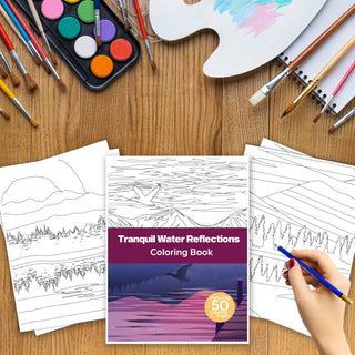 50 Tranquil Water Reflections Printable Coloring Pages For Kids And Adults (INSTANT DOWNLOAD)