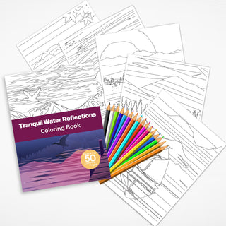 50 Tranquil Water Reflections Printable Coloring Pages For Kids And Adults (INSTANT DOWNLOAD)