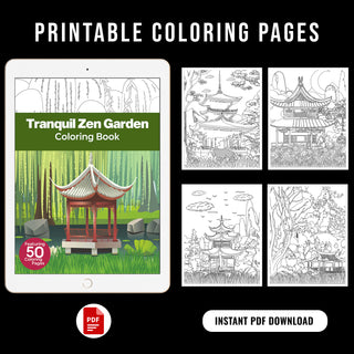 50 Tranquil Zen Garden Printable Coloring Pages For Kids & Adults (INSTANT DOWNLOAD)