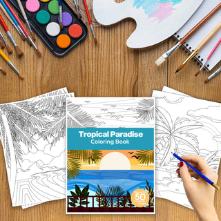 50 Tropical Paradise Printable Coloring Pages For Kids & Adults (INSTANT DOWNLOAD)